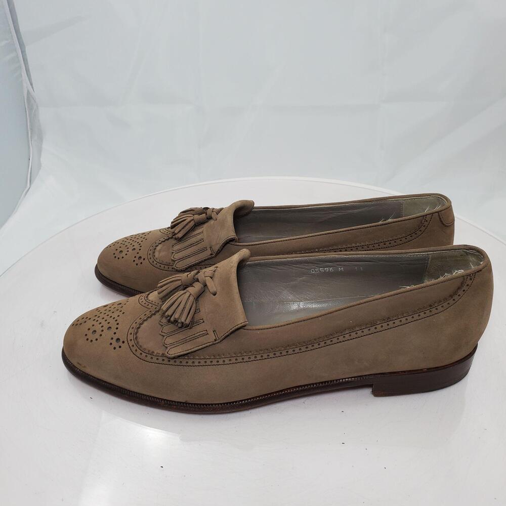 Bruno Magli Torio Shoes Men 11 M Taupe Suede Tassel Dress Loafers Handmade Italy